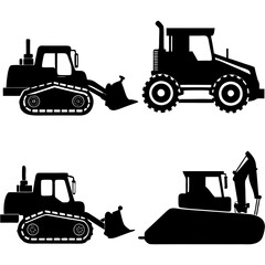  Bulldozer silhouette vector art illustration

