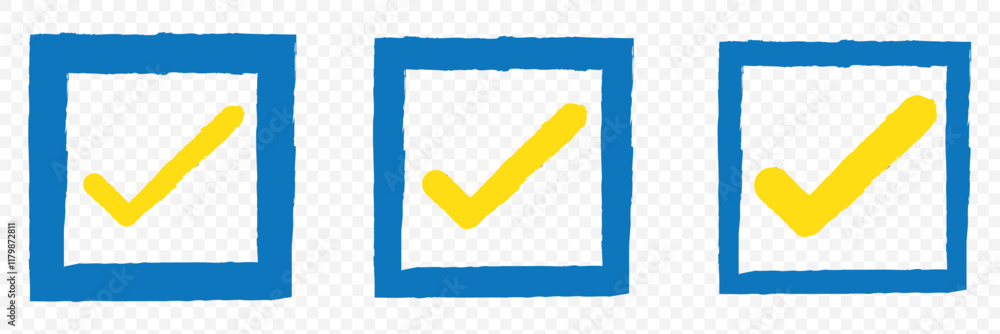 Poster simple checkmark in a box set with different line width. correct, approved symbol. vector icons in f