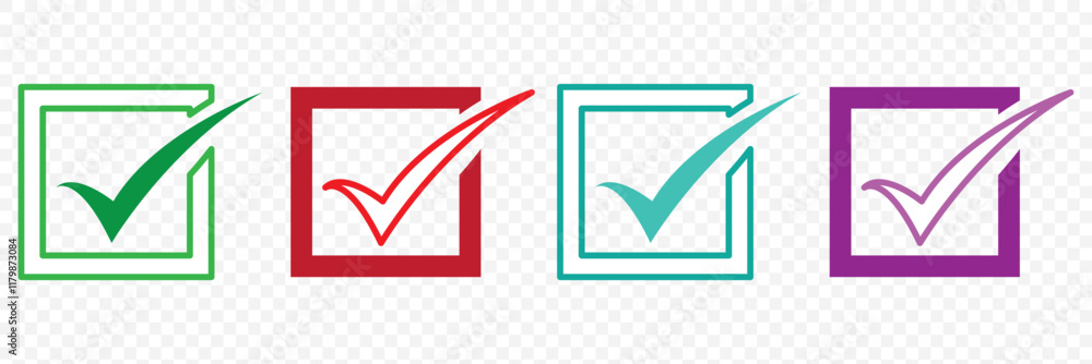Poster simple checkmark in a box set with different line width. correct, approved symbol. vector icons in f