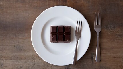 Dark chocolate truffle on a white plate with a fork next to it