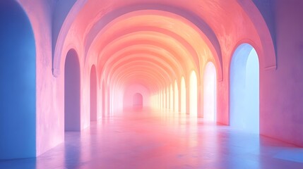 Fototapeta premium Soft glowing pastel archway corridor creating a dreamy ethereal ambiance with its captivating symmetry curves and play of light A visually striking