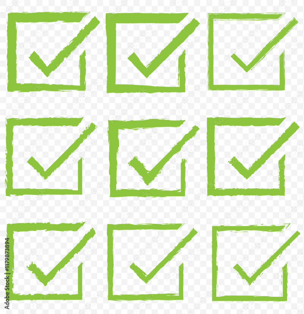 Poster simple checkmark in a box set with different line width. correct, approved symbol. vector icons in f