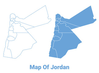 Jordan Blue map flat regions border outline vector illustration