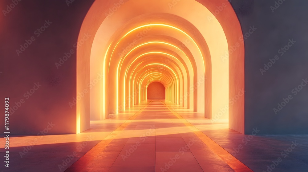 Poster captivating digital rendering of a modern glowing architectural passage that creates a sense of dept