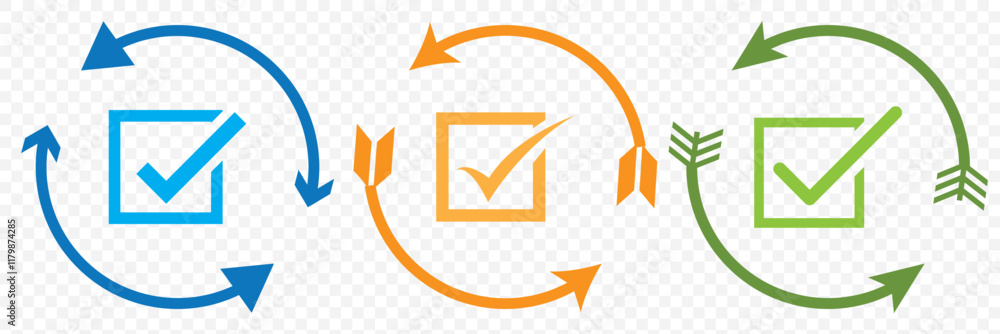Poster simple checkmark in a box set with different line width. correct, approved symbol. vector icons in f