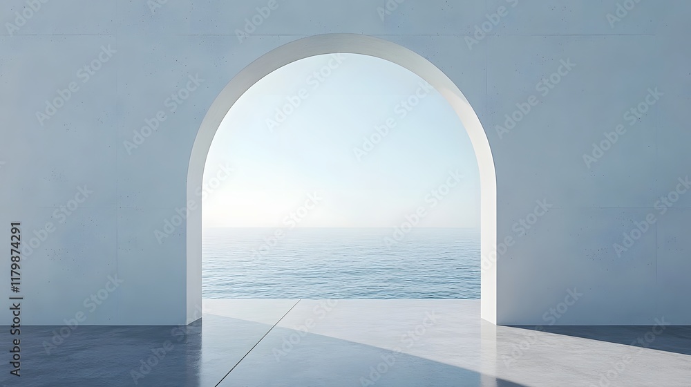 Aufkleber a minimalist concrete archway framing a serene tranquil ocean view on the horizon the simple yet ele