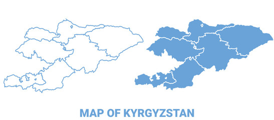 Kyrgyzstan Blue map flat regions border outline vector illustration