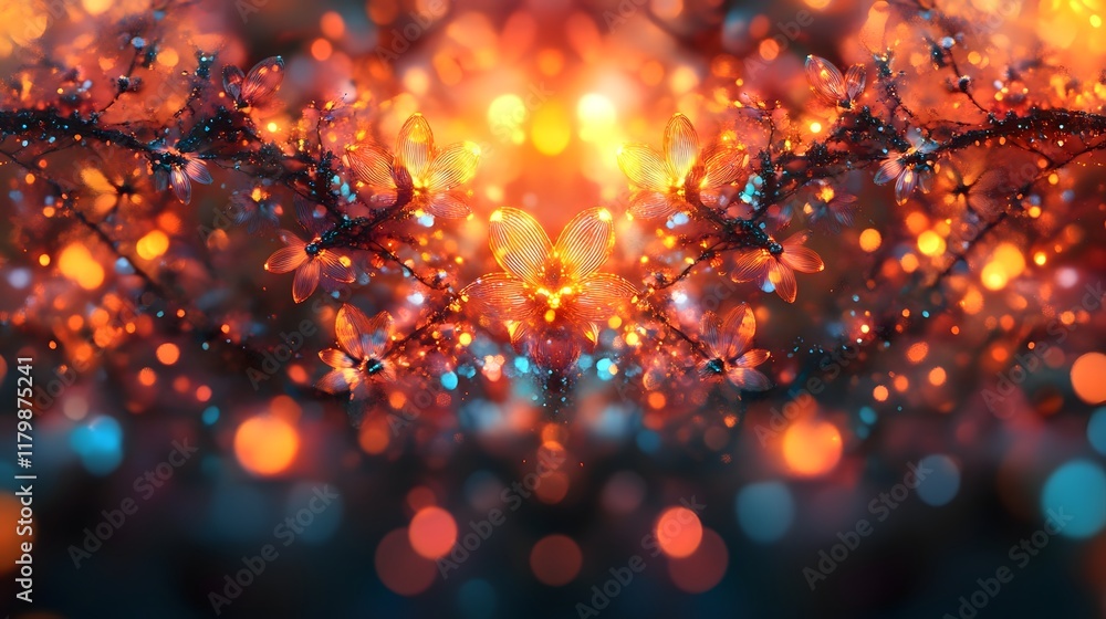 Poster captivating abstract digital art featuring a mesmerizing display of glowing vibrantly blended bokeh 