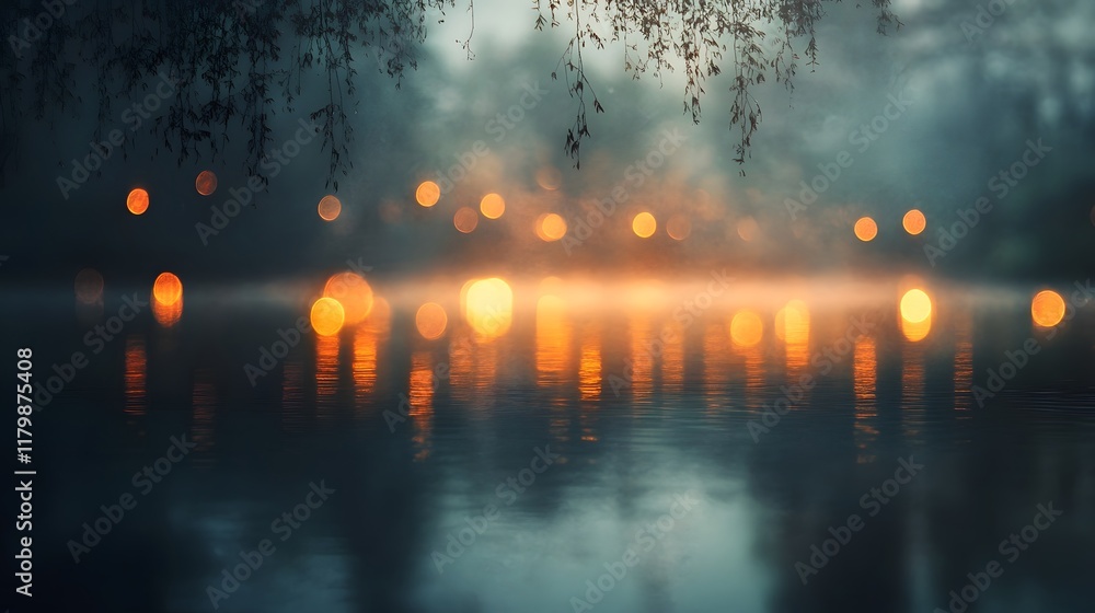 Poster captivating abstract image showcasing a blurred glowing and fluid bokeh effect with shimmering radia