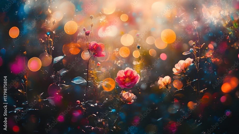 Poster ethereal and alluring bokeh light effortlessly blending with radiant hues creating a mesmerizing and