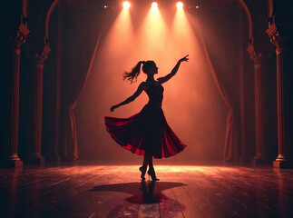 scenic view of a silhouette of a classical dancer performing in a theatre new image