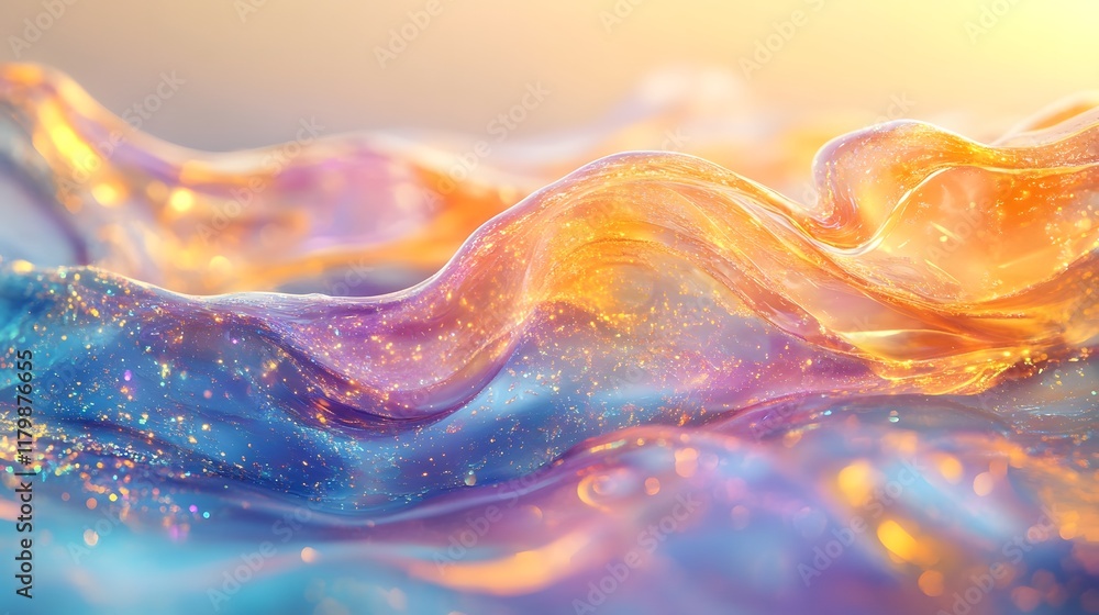 Poster mesmerizing display of radiant shimmering bokeh light fluidly blending vibrant hues and harmonious c