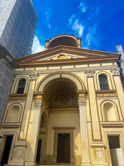 Sant Andrea Church Facade with Entrance, Columns and Sculptures, Mantova, Italy
