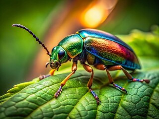 Naklejka premium Micrelytra Fossularum Beetle on Lush Green Leaf, Macro Landscape Photography