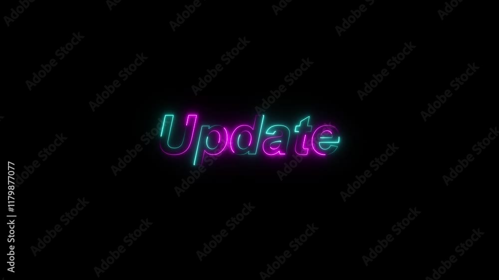 Poster update neon sign animation. glowing neon lines update text animation on black background. seamless l