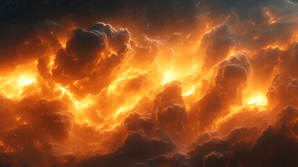Fiery Nebula Clouds Illuminate Space With Glowing Orange Hues
