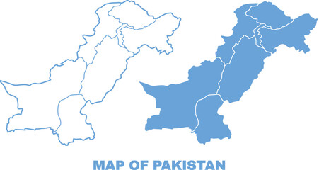 Pakistan Blue map flat regions border outline vector illustration