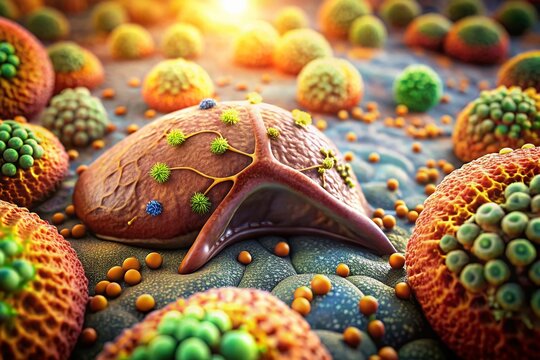 Microscopic Liver Tissue with Biliary Cirrhosis: Tilt-Shift Medical Stock Photo