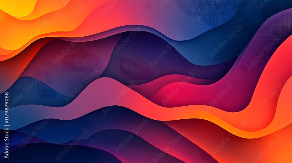 Poster captivating abstract gradient designs with vivid chromatic contrast blending electric warmth and flu