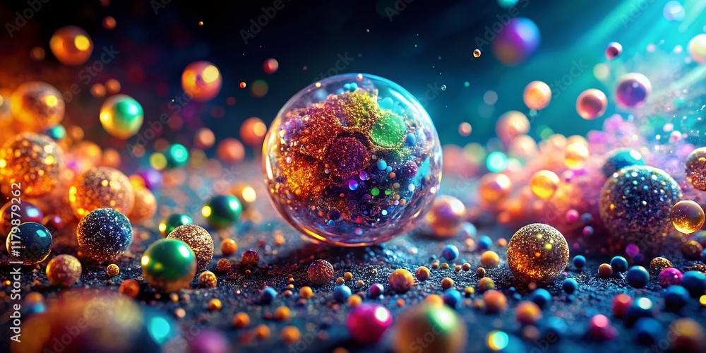 Poster microscopic particle analysis: close-up of a single particle under magnification