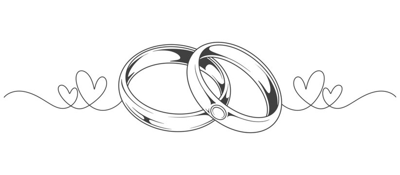 Line art style illustration of a Couple of wedding rings on white background vector eps
