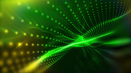 A futuristic background of virtual sparkling waves, smoothly flowing into each other, creates an atmosphere of space and infinity. Opens up new horizons for creative imagination.
