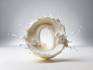 Milk Splash Art: Zero Percent Sign, Abstract White Background Stock Photo