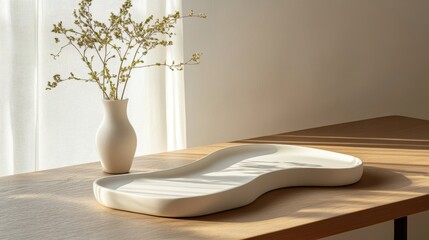 Minimalist Vase with Flowers on Elegant Wooden Table