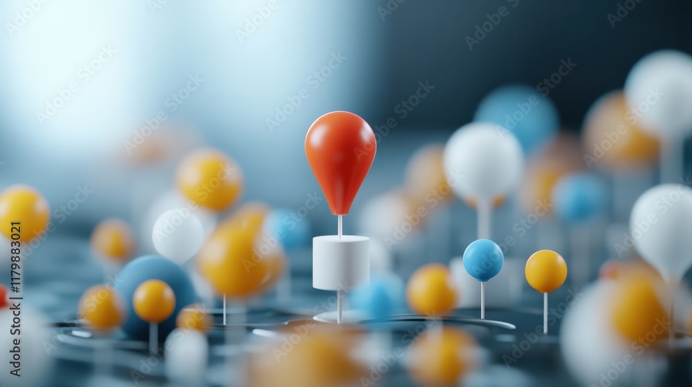 Fototapete Colorful 3D Location Pins Representing Digital Mapping and Navigation in a Modern Technology Background for Innovative Websites and Applications