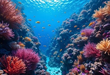 Obraz premium An underwater coral reef, with colorful fish swimming among vibrant formations - 02