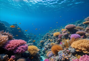 Obraz premium An underwater coral reef, with colorful fish swimming among vibrant formations