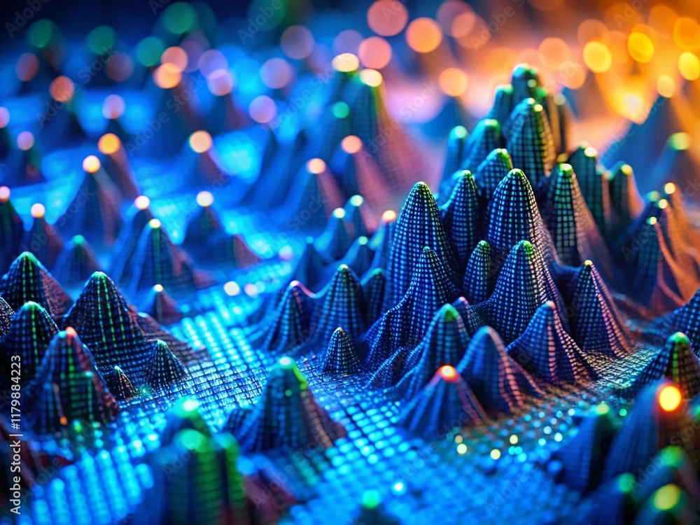 Poster miniature binary code world: tilt-shift digital data background