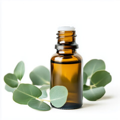 Eucalyptus essential oil bottle, isolated