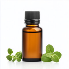 Marjoram essential oil bottle, isolated