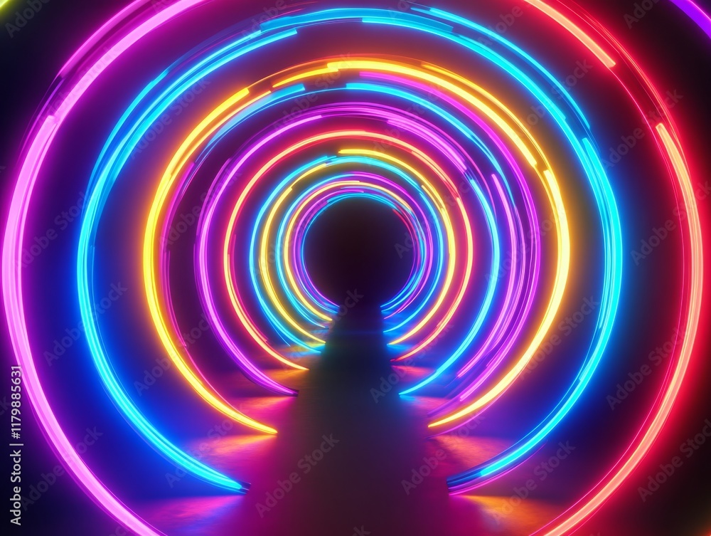 Poster vibrant neon rings pulsate and glow in the dark, creating a mesmerizing light experience that captiv