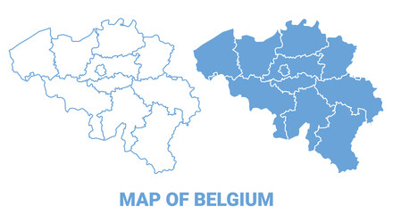 Belgium Blue map flat regions border outline vector illustration