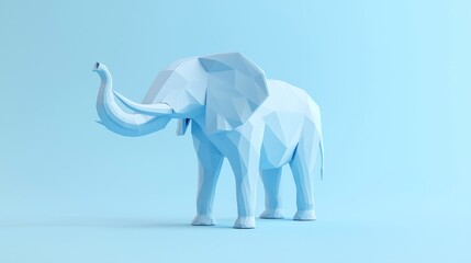 Obraz premium Majestic Low-Poly Elephant Sculpture in Pastel Blues - Cinematic Studio Image with Soft Shadows and Ultra-Detailed Features