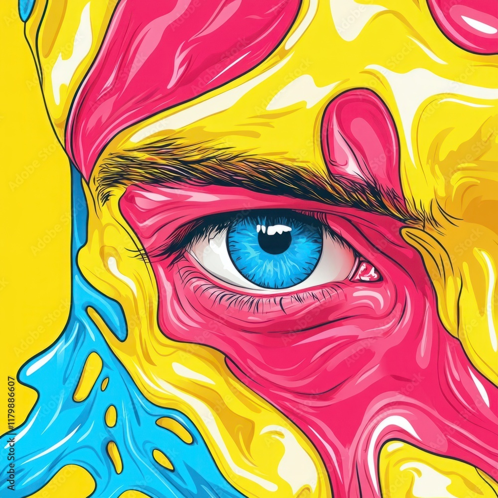 Poster vivid abstract eye artwork with bold colors and artistic swirls representing emotions and perception
