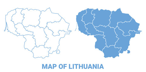 Lithuania Blue map flat regions border outline vector illustration