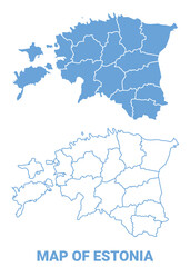 Fototapeta premium Estonia Blue map flat regions border outline vector illustration