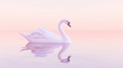Naklejka premium Serene Low-Poly Swan Gliding on Calm Waters - Minimal Polygon Reflection Cinematic Image