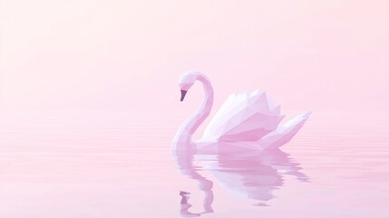 Fototapeta premium Serenity of Low-Poly Swan: Minimal Polygon Reflection on Calm Water - Ultra-Detailed Cinematic Image