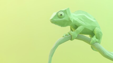 Fototapeta premium Chromatic Camouflage: Low-Poly Chameleon on Twisted Branch in Ultra-Detailed Cinematic Composition