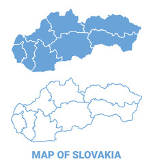 Slovakia Blue map flat regions border outline vector illustration