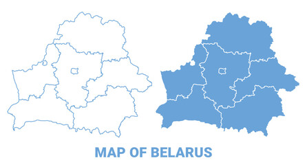 Belarus Blue map flat regions border outline vector illustration