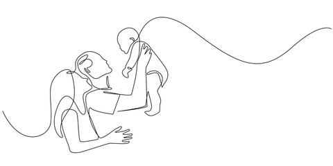 continuous line drawing of father mother and child.one line drawing of happy family.domestic harmony.single line vector illustration.isolated white background