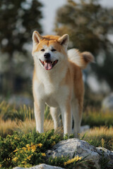 Dog Japanese Akita Inu in the Park