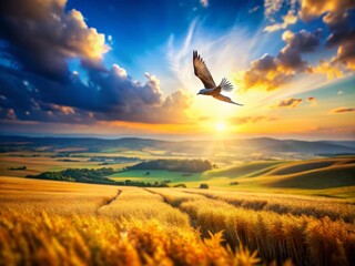 Fototapeta premium Miniature Freedom: A Tilt-Shift Image of a Bird Taking Flight