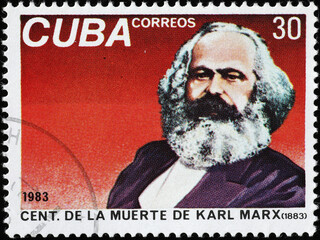 Karl Marx portrait on cuban postage stamp