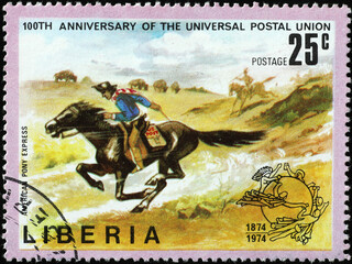 Legendary american pony express on stamp from Liberia
